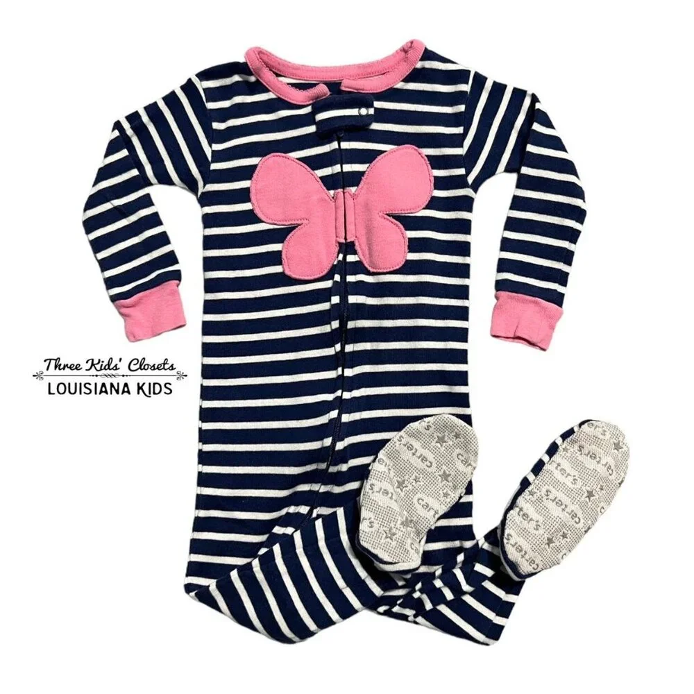 Carter's 12m Striped Butterfly Zipper Sleeper Pajamas